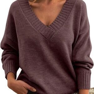 Women's V-Neck Sweater - coffee